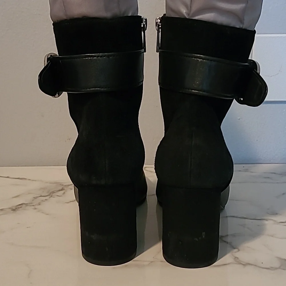 Donald Pliner Gabe Black Leather Suede Ankle Strap Buckle Boots Heel Booties 10